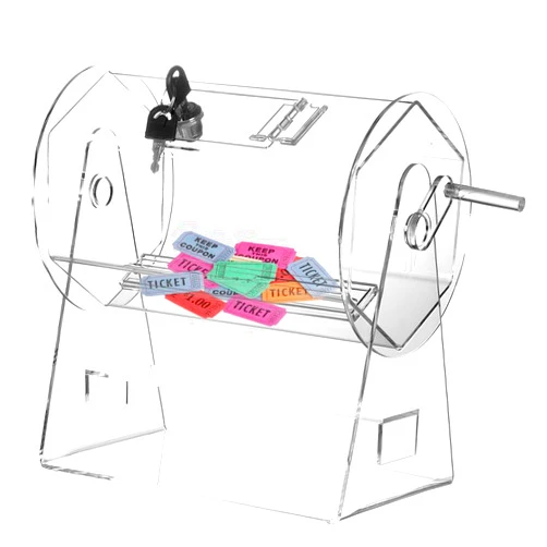 BSRTOP Upgraded Raffle Drum Raffle Ticket Spinner with Handle: Clear Acrylic Rotating Lottery Box with Holder & Lockable Slot for Casino Game - Holds 2000 Tickets