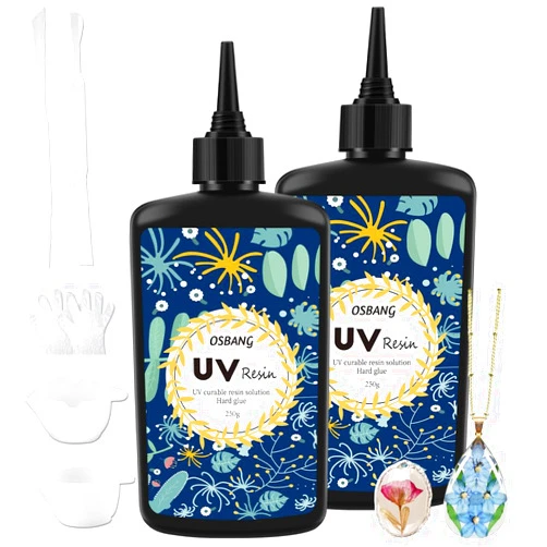 OSBANG 500g UV Resin Crystal Clear Hard UV Cure Epoxy Resin, Upgraded Formula UV Resin, Solar Activated Glue Kit Transparent Resin, Ultraviolet Fast Curing Resin for Jewelry Making Craft Decoration