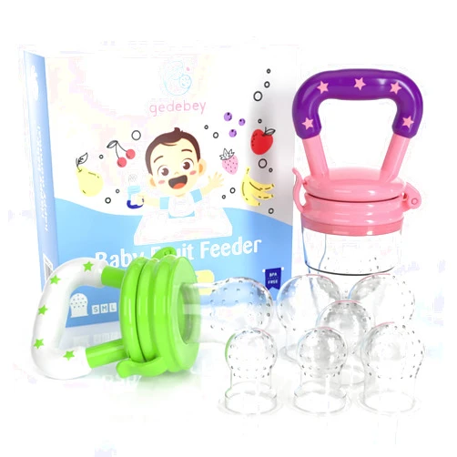 Gedebey Baby Food Feeder/Fruit Feeder Pacifier Nibbler (2 Pack) - Infant Teething Toys | Silicone Feeder Baby | Mesh teethers for Babies | Baby Feeding Essentials | Frozen Breastmilk Teether (Green&Pink)