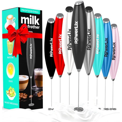 PowerLix Milk Frother Handheld Battery Operated Electric Whisk Beater Foam Maker For Coffee, Latte, Cappuccino, Hot Chocolate, Durable Mini Drink Mixer Without Stand Black