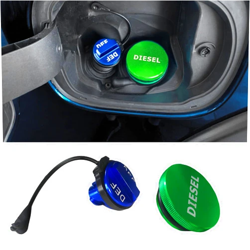 RGOAANC Diesel Fuel Cap, Aluminum Fuel Cap Combo Pack, Magnetic Green Diesel Fuel Cap and Non-magnetic Blue DEF Cap, Car Accessories Diesel Tank Cap Compatible with 2013-2018 Dodge Ram 1500 2500 3500