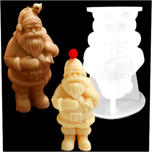 LSLEVA 3D Christmas Santa Claus Silicone Candle Mold DIY Xmas Gypsum Soap Resin Ice Mould Candle Making Tool Small Bell Christmas Decor Gift