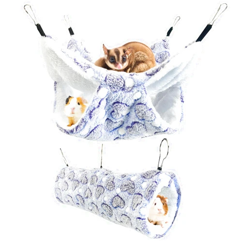 PINVNBY 2 Pack Rat Hammock Set Soft Ferret Hideout Bed Hanging Hamster Tunnel Cave Small Animal Cage Accessories Toy for Guinea Pig Chinchilla Squirrel Sugar Glider (Purple)