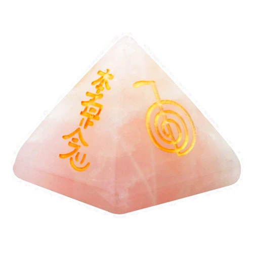 mookaitedecor Rose Quartz Crystal Pyramid Stone with Engraved Chakra Symbol, Healing Crystals Energy Generator for Reiki Meditation Divination Decoration