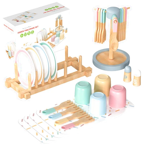 IIFONII 33PCS Kids Kitchen playset Wooden Kitchen Set for Girls and Boys, Montessori Toys for 1-6 Year Old Toy Dishes Baby Kitchen Set, Pretend Wooden Play Kitchen Accessories Toys for Toddlers