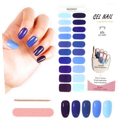 Kalolary 20PCS Gel Nail Polish Strips, Adhesive Full Wrap Gel Nail Art Sticker, Waterproof Gel Nail Wrap Stickers with Nail File and Stick（UV/LED Lamp Required）