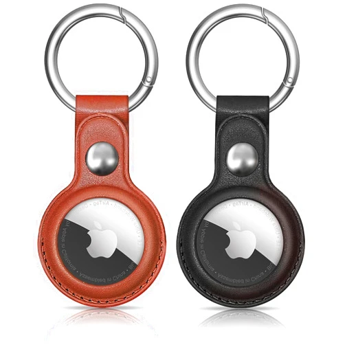 MOLOVA Waterproof Airtag Keychain Leather Air Tag Holder, [4 Pack] Protective Tracker Case with Key Ring Tags Chain, Apple Airtags Cases Cover GPS Item Finders Accessories
