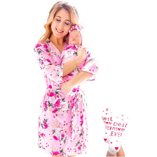 ECO BABY Made With Love ECO BABY Mommy and Me Robe and Swaddle Set | Maternity Robe and Matching Baby Set for Girl, Boy | Hospital Labor and Delivery