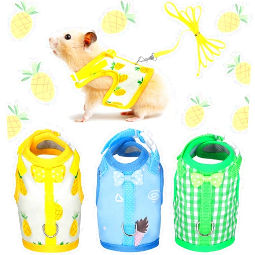 Weewooday 3 Pieces Guinea Pig Harness with Leash Small Pet Harness Fruit Plaid Pattern Adjustable Padded Walking Vest for Pet Hamster Ferret and Squirrel Small Animals (Pineapple, Blue, Green Plaid, Small)
