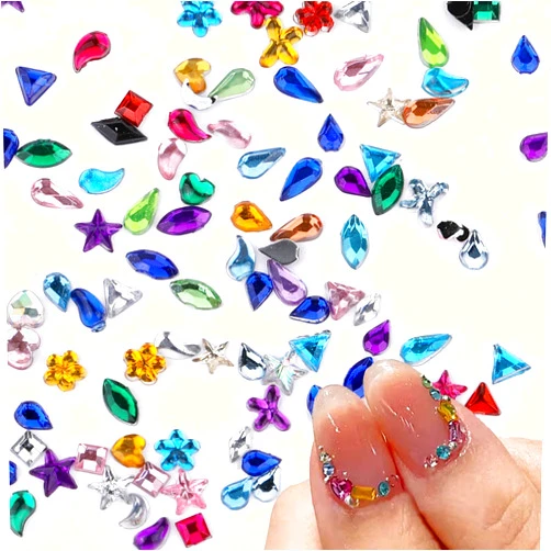 Tucnoeu 2000pcs Mini Colorful Rhinestones Nail Art Charm,Rhinestones for Nails,Multi Shape Flat Back Nail Gems 3D Star Flower Heart Nail Rhinestones Kawaii Rinestones Set for Crafting