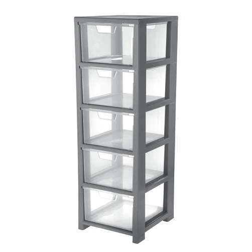 CEP Storage Tower with 5 Drawers-25993, Grey/Cristal, 32.5 x 35 x 95.6 cm