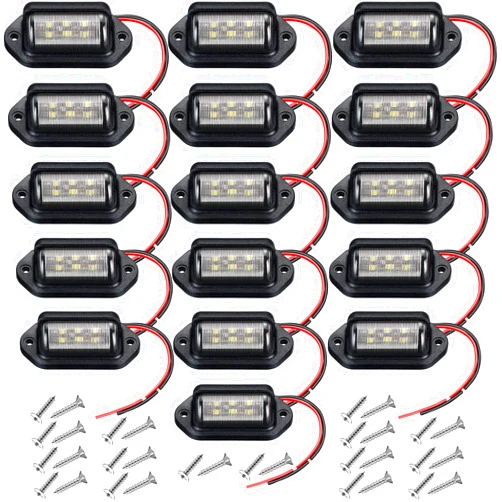 Mudder 16 PCS LED License Plate Light 12V Waterproof License Plate Lamp Taillight White Trailer LED Lights License Plate Tail Light Step Courtesy Light Dome Cargo Lights for Truck SUV Van RV Trailer (Black)