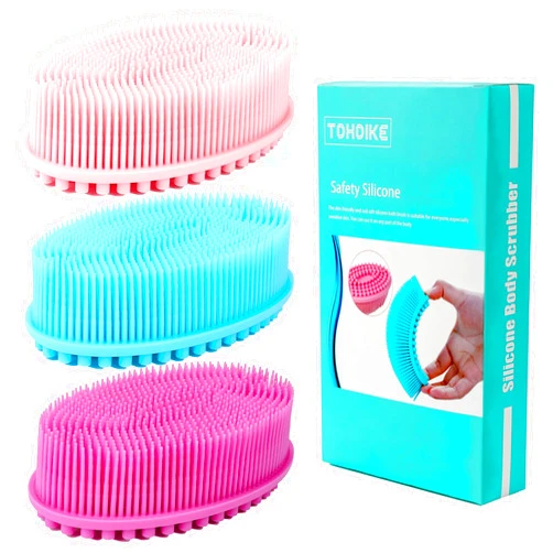 TDHDIKE Silicone Body Scrubber Loofah - Set of 3 Soft Exfoliating Body Bath Shower Scrubber Loofah Brush for Sensitive Kids Women Men All Kinds of Skin