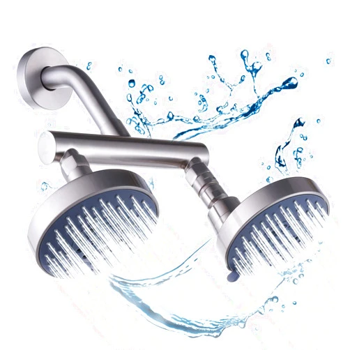 AZOS Double Shower Head with Shut-Off Valve, Bathathroom High Pressure Dual Fixed Rain Shower Head Combo with Brass Dual Outlet Manifold, Adjustable 5 Function Showerhead Brushed Nickel