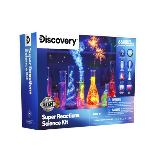 Discovery Kids Discovery™ Super Reactions Science Kit – 66 Experiments STEM Lab for Kids| Includes Chemistry Tools, Volcano Mold, Slime, Reactions & Explosions|Educational Learning Toy|DIY Activity Set Gift| Ages 8+
