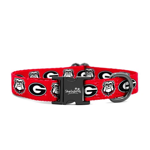 InstaPetTags Georgia Bulldogs Custom Handmade Adjustable Nylon Collars and Leashes (Small Collar)