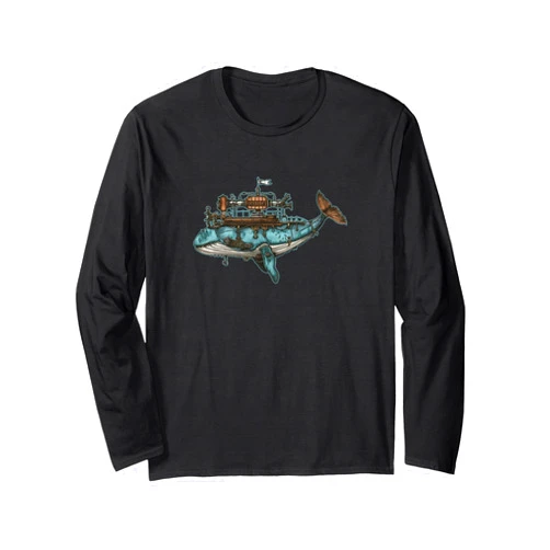 Visit The Steampunk Odyssey Apparel STEAMPUNK WHALE ODYSSEY Fantastical Mechanical Intricate Long Sleeve T-Shirt