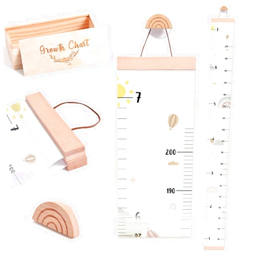 Let's make Growth Chart for Wall 7 Ft Height Chart with Keepsake Box & Hook Waterproof Canvas Measure Wall Ruler Removable Neutral Nursery Wall Decor for Baby Kids Toddlers