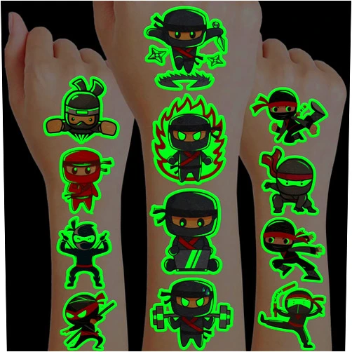 Generic 96 PCS Ninja Pre-Cut Luminous Temporary Tattoos for Kids Birthday Themed Party Supplies Decorations Favors 8 Sheets Decor Super Cute Cartoon Stickers Tattoo School Rewards & Gifts for Boys & Girls