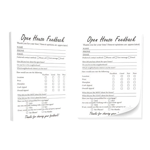 ZJRUI 200 Pages Real Estate Signs for Open House Supplies, Agent Supply Kit with Open House Feedback Notepads, Questionnaires for Office Use by Realtors & Brokers(2-book Set)