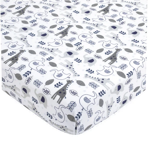 NoJo Love You to The Moon - 100% Cotton Navy, Grey and White Elephant and Giraffe Nursery Fitted Crib Sheet
