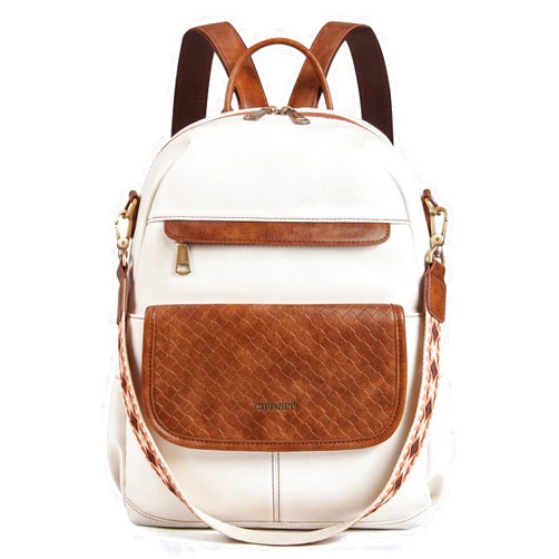 Missnine PU Leather Backpack Purse for Women, Convertible Travel Backpack, Designer Ladies Shoulder Bag and Satchel Bags for Work, College with Weave Detail