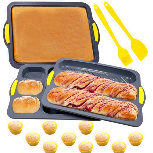 Atrccs loaf pan Set of 1 with four buns French bread loaf pan bread pan non-stick pan easy to release household silicone food baking breakfast afternoon tea romantic dinner tool (set)