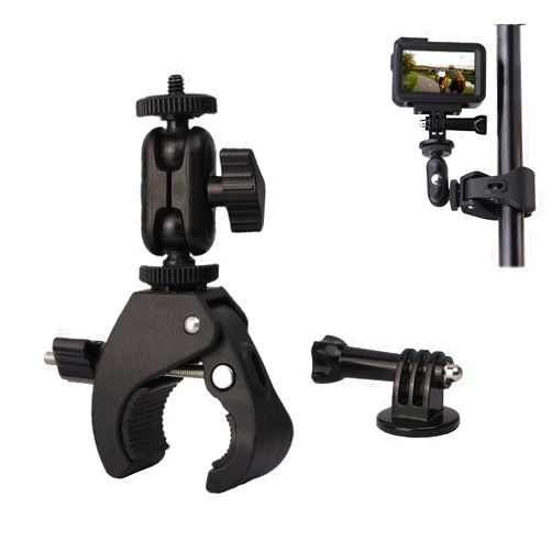 Hocoder Super Clamp Motorcycle Handlebar Mount Multi Angle 360° Swivel Compatible with Gopro 13 Hero 13 12 11 10 9 / Insta 360 / DJI Action Cameras, with Double Ball Head Magic Arm Adapter