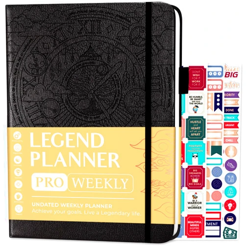 Legend Planner PRO – Deluxe Weekly & Monthly Life Planner to Increase Productivity and Hit Your Goals. Time Management Organizer Notebook – Undated – 7 x 10