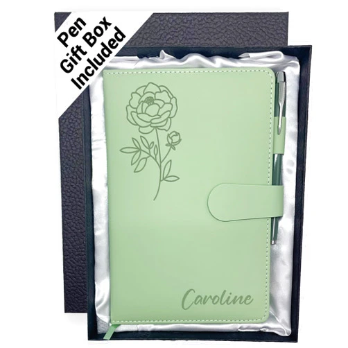 Yay! Personalized Gifts Personalized Leather Journal with Gifts Box & Pen, Custom Notebooks Diary with Engraved Birth Flower Name, Birthday Gifts for Women, Christmas Office Gift for Bridesmaid Students Teacher Mom Friend