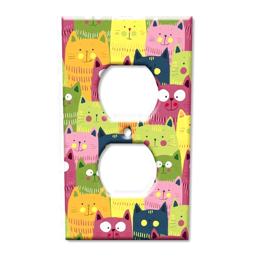 Art Plates Duplex Outlet Cover Decorative Metal Wall Plate - Green, Pink and Orange Cat Toss - (Made in USA)