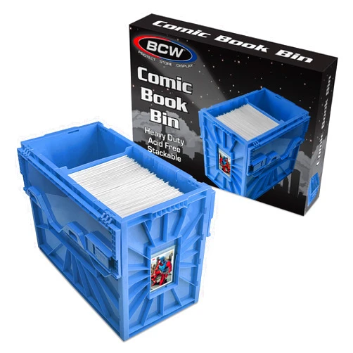 BCW Short Comic Book Bin | Holds 150 Comics | Stackable Plastic Storage | Acid-Free Organizer | Blue, Single