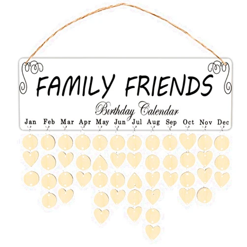 EXCEART 1set Family Birthday Reminder Wooden Calendar Set Hanging Plaque for Birthdays Weddings Anniversaries and Special Occasions Heart-shaped Wood Slices Pendant for Home Wall