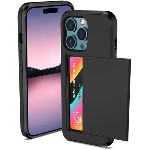 ATRAING Compatible with iPhone 15 Pro Wallet Case with Credit Card Holder Hidden Card Slot Slim Protective Shockproof Hard Cover for Women Man (Black)