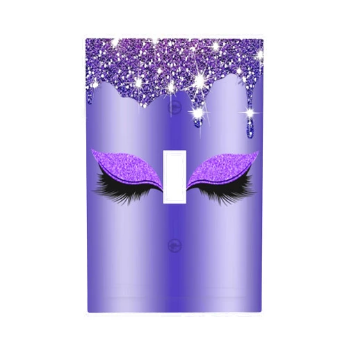 Spshian Shiny Diamond Pretty Purple Eye 1 Gang Light Switch Cover Decorative Single Toggle Wall Plate Electrical Devcie Switchplate Faceplate for Country Drawing-Room Bathroom Art Decor