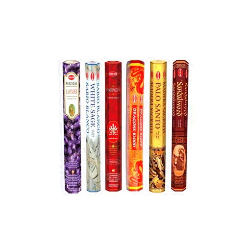 Hem Incense Sticks | 6 Boxes X 20 Sticks Each |Lavender,White Sage, Frankincense,Dragon Blood, Palo Santo & Sandalwood| - Total 120 Sticks