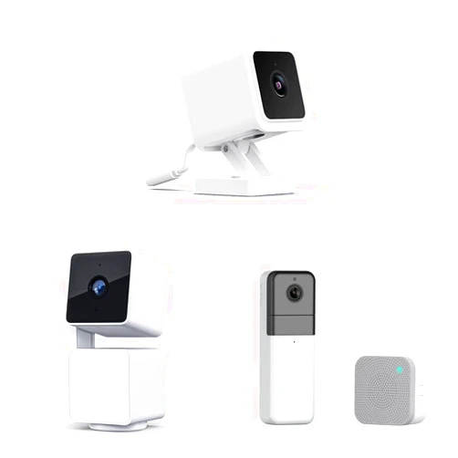WYZE Cam v3 with Color Night Vision & Cam Pan v3 Indoor/Outdoor IP65-Rated 1080p Pan/Tilt/Zoom Wi-Fi Smart Home Security Camera & Google Assistant & Wireless Video Doorbell Pro (Chime Included)