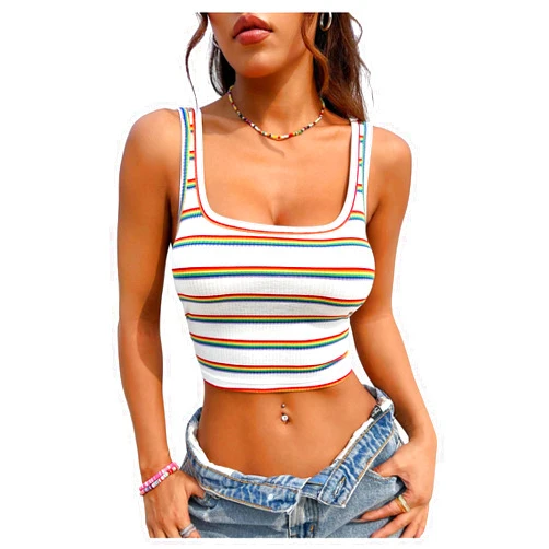 SweatyRocks Women's Rainbow Striped Cami Top Sleeveless Tank Top Summer Casual