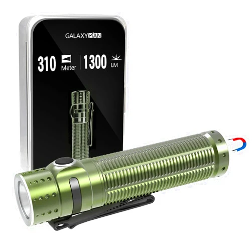 Galaxyman Small Rechargeable LED Flashlight, 1300 High Lumen EDC Pocket Flash Light with Magnetic Base, Compact Waterproof Powerful Light for Home, Camping, Emergencies-Green