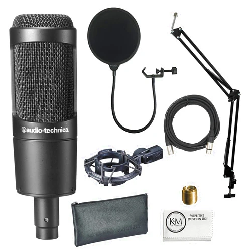 Audio-Technica AT2035 Cardioid Condenser Microphone Bundled with 20ft XLR Cable + Pop Filter + Microphone Arm (4 Items)