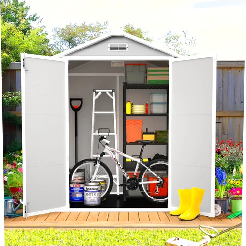 HUGROVE 6 x 4 FT Resin Storage Shed Outdoor Storage Shed Storage Sheds Outdoor with Floor, Side Window, Plastic Shed with Lockable Door, Front & Rear Vents for Backyard, Garden, Patio (Light Grey)