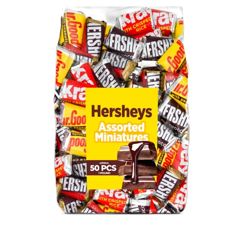 Candylish Hershys Miniatures Assorted Chocolate Candy, 1 lb Bulk Pack (Approx. 50pcs) – Milk Chocolate, Special Dark, Crisped Rice Chocolate & Peanut Chocolate, Individually Wrapped, Party Favors, Office Snacks, Holiday Treats