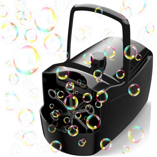Sizonjoy Bubble Machine, Automatic 18000+ Per Minute Big Bubbles Blower Maker for Kids Toddlers with 2 Speeds,6 Wands,Operated by Plugin or Batteries for Outdoor/Indoor Birthday Parties,Wedding (Black)