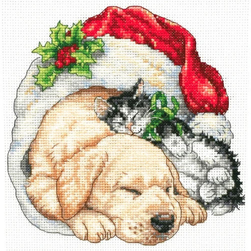 Dimensions 8826 Gold Collection Counted Cross Stitch Kit, Christmas Morning Pets, 18 Count White Aida, 6'' x 6''