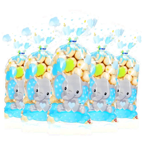 Marspark 100 Pieces Baby Shower Cellophane Treat Bags Cute Candy Bags Baby Shower Favors Gender Reveal Plastic Goodie Storage Bags with 100 Twist Ties for Baby Shower Birthday Party Supplies (Blue)
