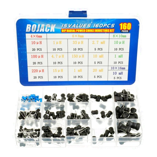 BOJACK 15 Values 160 Pcs Inductor 10 uH to 20 mH DIP Radial Power Choke Inductors Assortment Kit