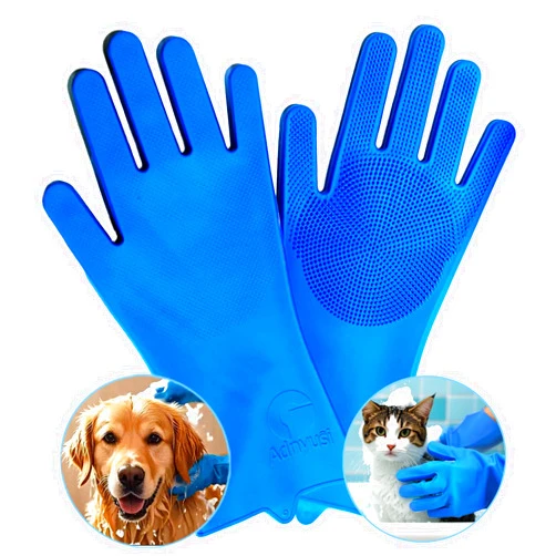 Adnyusi Pet Grooming Gloves-Heat Resistant Silicone Gloves with High Density Teeth Enhanced Five Finger Design for Bathing and Massage Effective Removal of Dogs Cats Rabbits Sheep with Hair Pet Floating Hair