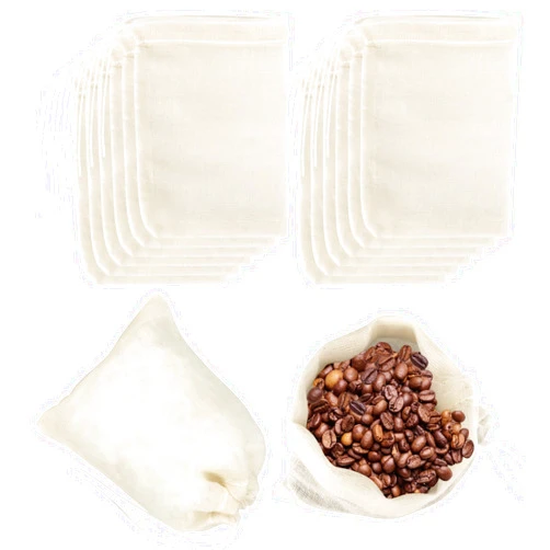 WEOXPR 24 Pieces Reusable Drawstring Soup Bags - 6 x 8 inch Straining Cheesecloth Bags, Cotton Coffee Tea Brew Bags, Soup Gravy Broth Brew Bags, Herbs Sachets, Muslin Bags for for Home Kitchen Use