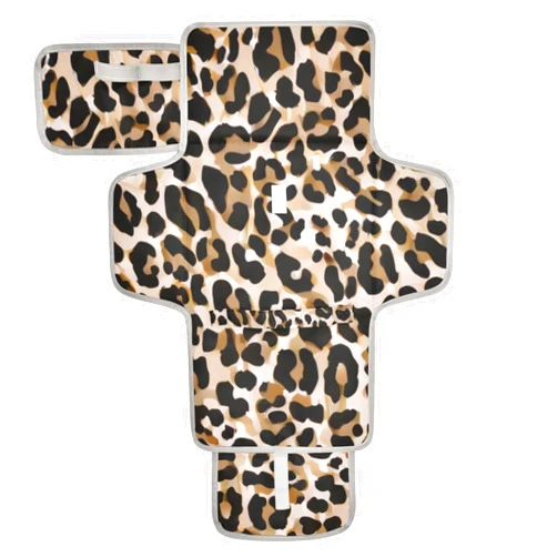 Jihqo Diaper Changing Pad Leopard Print Portable Diaper Mat with Built-in Pillow Travel Changing Station for Baby with Smart Wipes Pocket