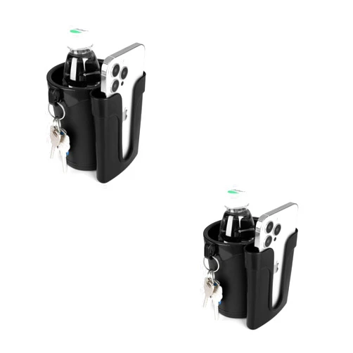 Accmor 3-in-1 Bike Cup Holder with Cell Phone Keys Holder, Bike Water Bottle Holders, Universal Bar Drink Cup Can Holder for Bicycles, Motorcycles, Scooters, Black, 2 Pack